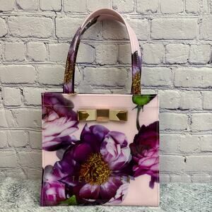 Ted Baker London PVC Tote Bag Pink Purple Floral Top Handles New